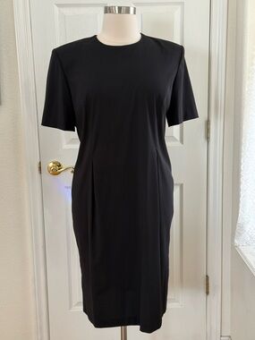 Leslie Fay Black Short-Sleeve Midi Sheath Dress
